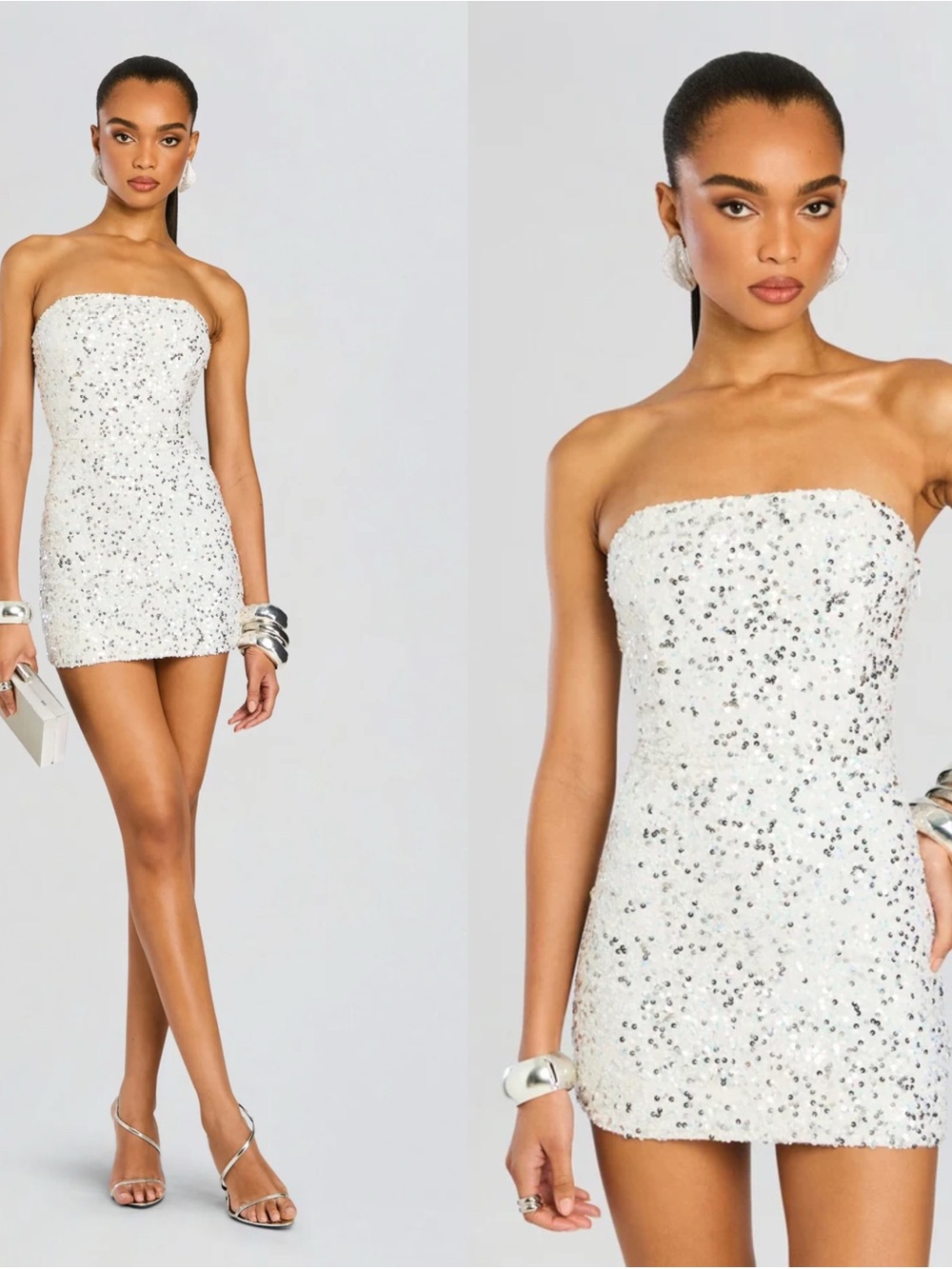 Retrofete Heather Sequin Strapless Mini Party Bridal White Large $598